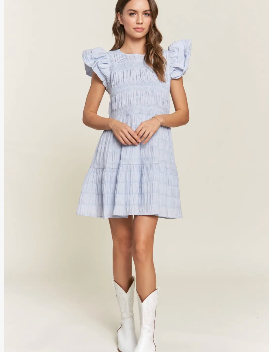 Blue Ruffle Smock Dress
