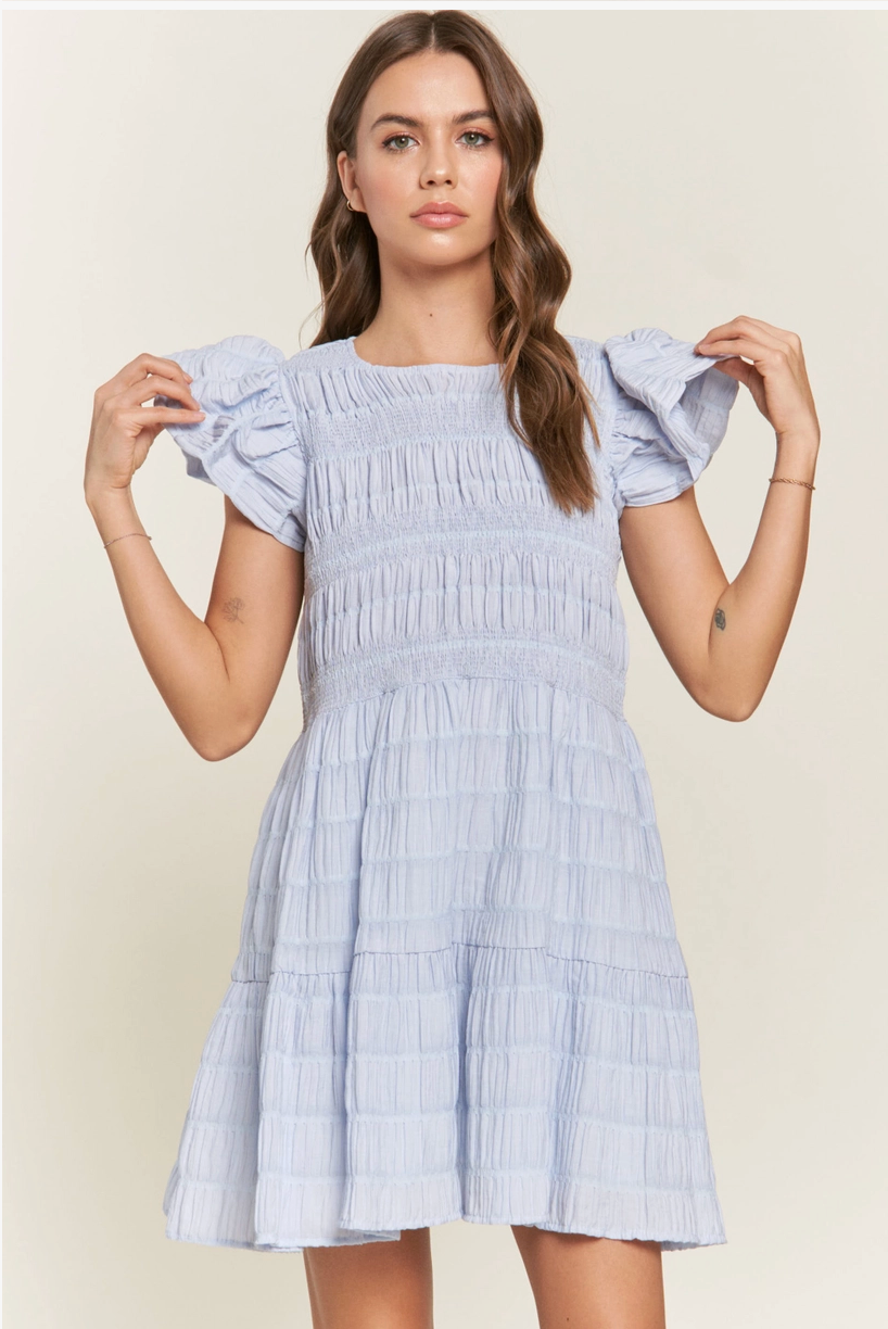 Blue Ruffle Smock Dress