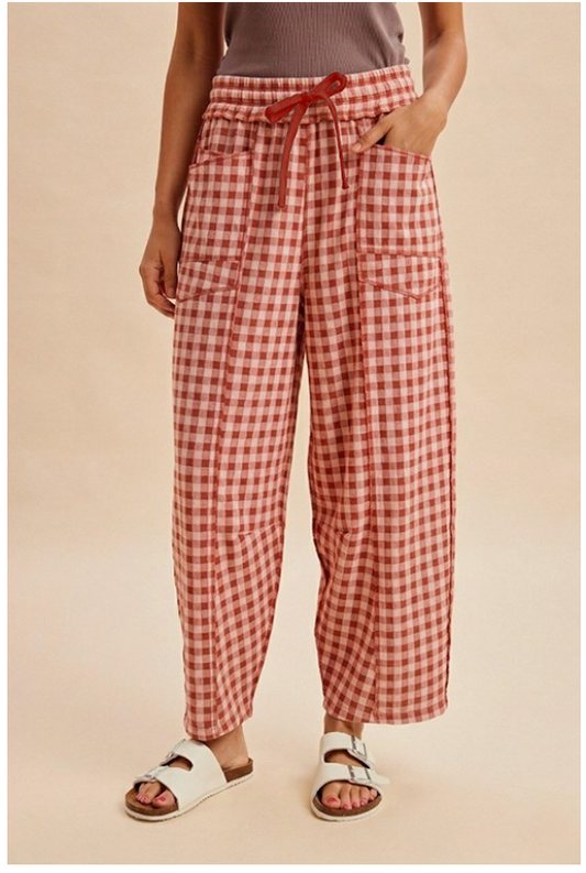 Rust Check Barrel Knit Pants