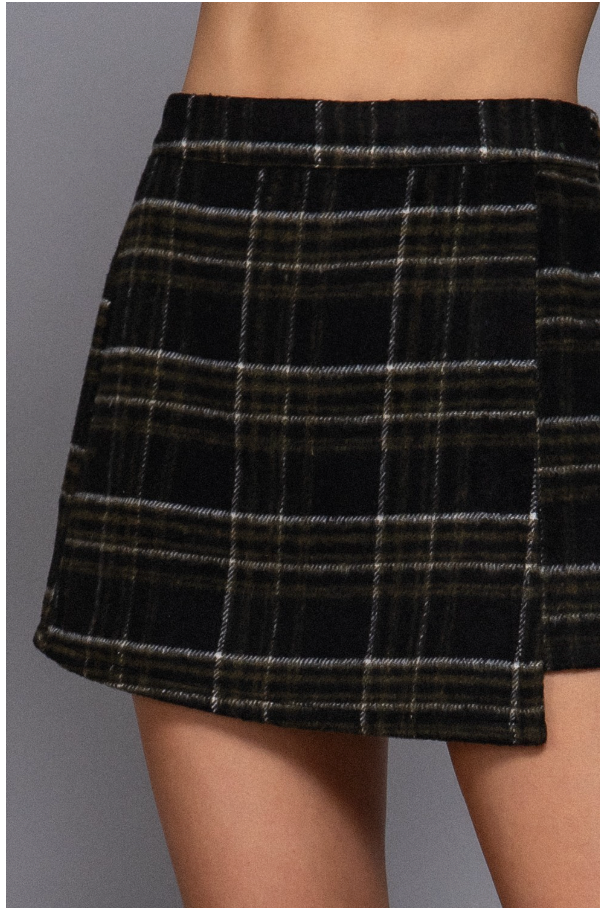 Black Plaid Wrap Skort