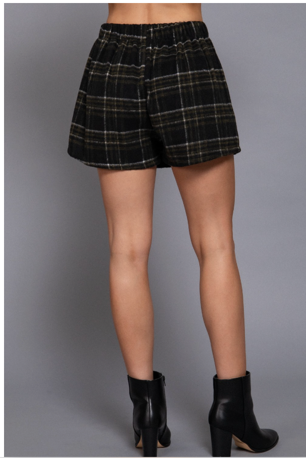 Black Plaid Wrap Skort