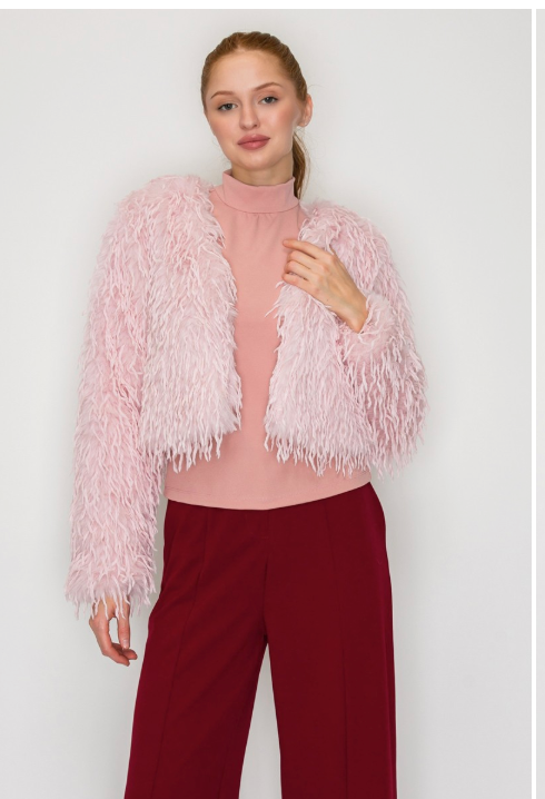Faux Feathery Open Crop Jacket