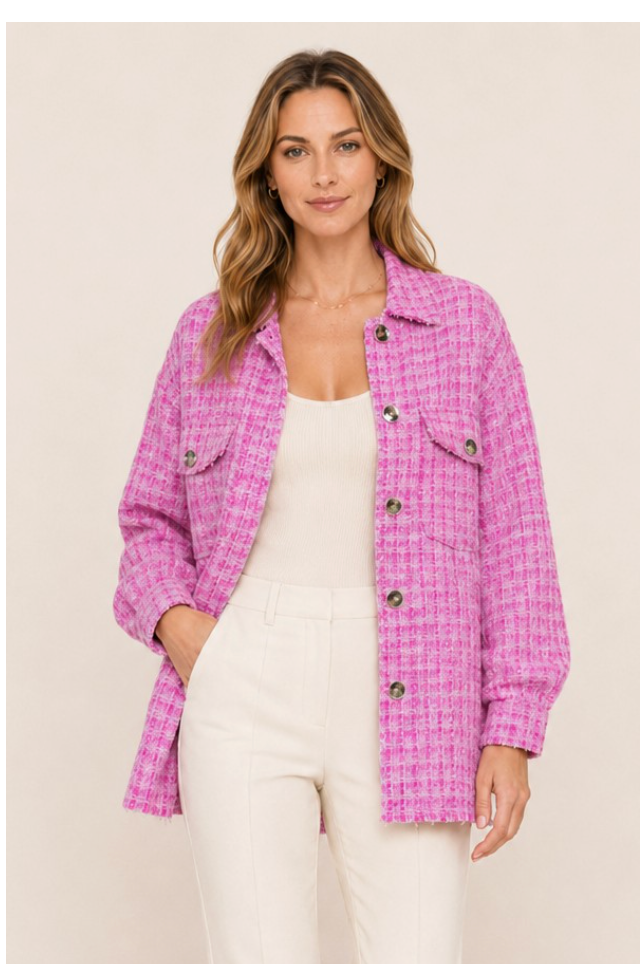 Pink Textured Tweed Jacket