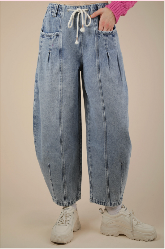 Denim Color Barrel Jeans