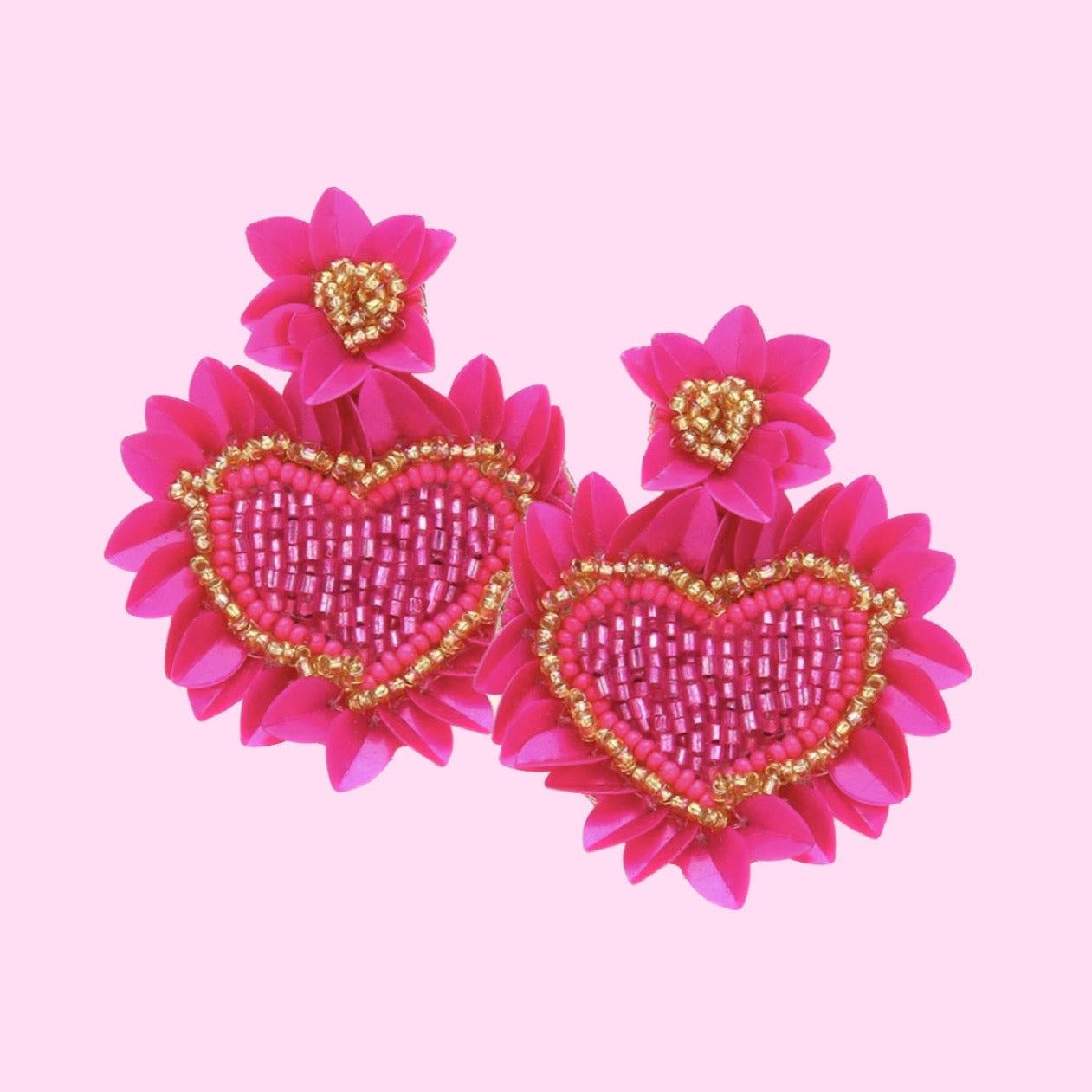 Heart Fire Pink Earrings-Light weight